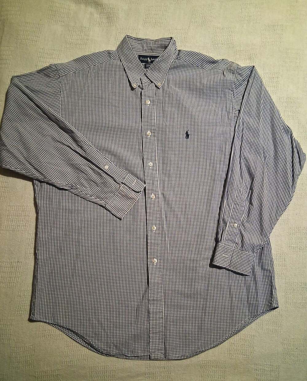 Ralph Lauren Yarmouth Button Down Shirt Size 16.5-34 Blue Gingham Check